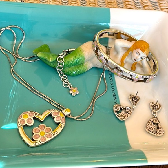 Brighton FLOWER POWER Pink blue lime Retro design Necklace 2 Bracelets Earrings - Picture 12 of 16